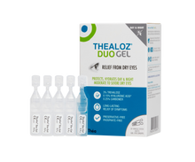 Load image into Gallery viewer, Thealoz Duo Gel Product Box in a vertical position Behind the Product Samples 

